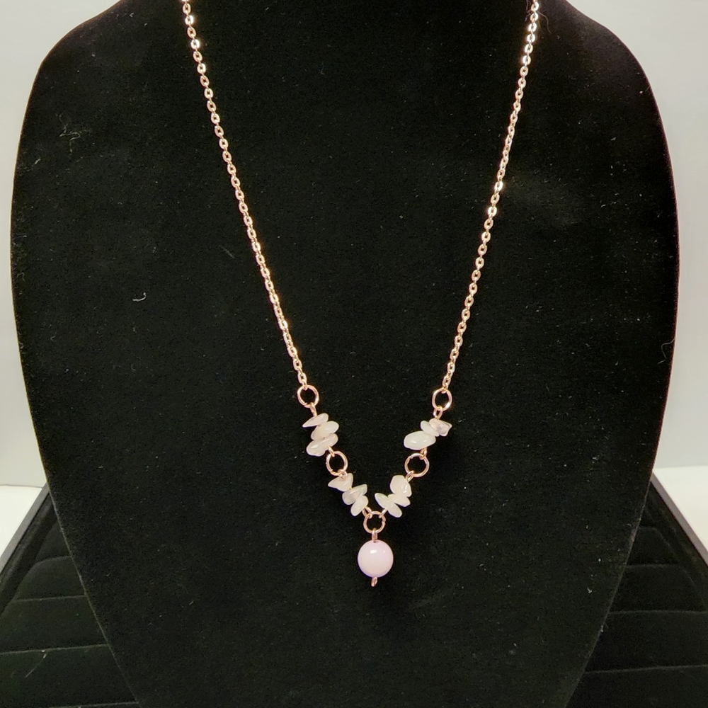 Handmade rose quartz necklace with rose gold chain